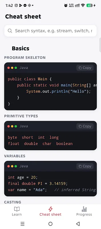 Captura de tela do Learn JAVA in just 5 days 3