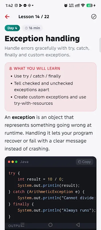 Captura de tela do Learn JAVA in just 5 days 5