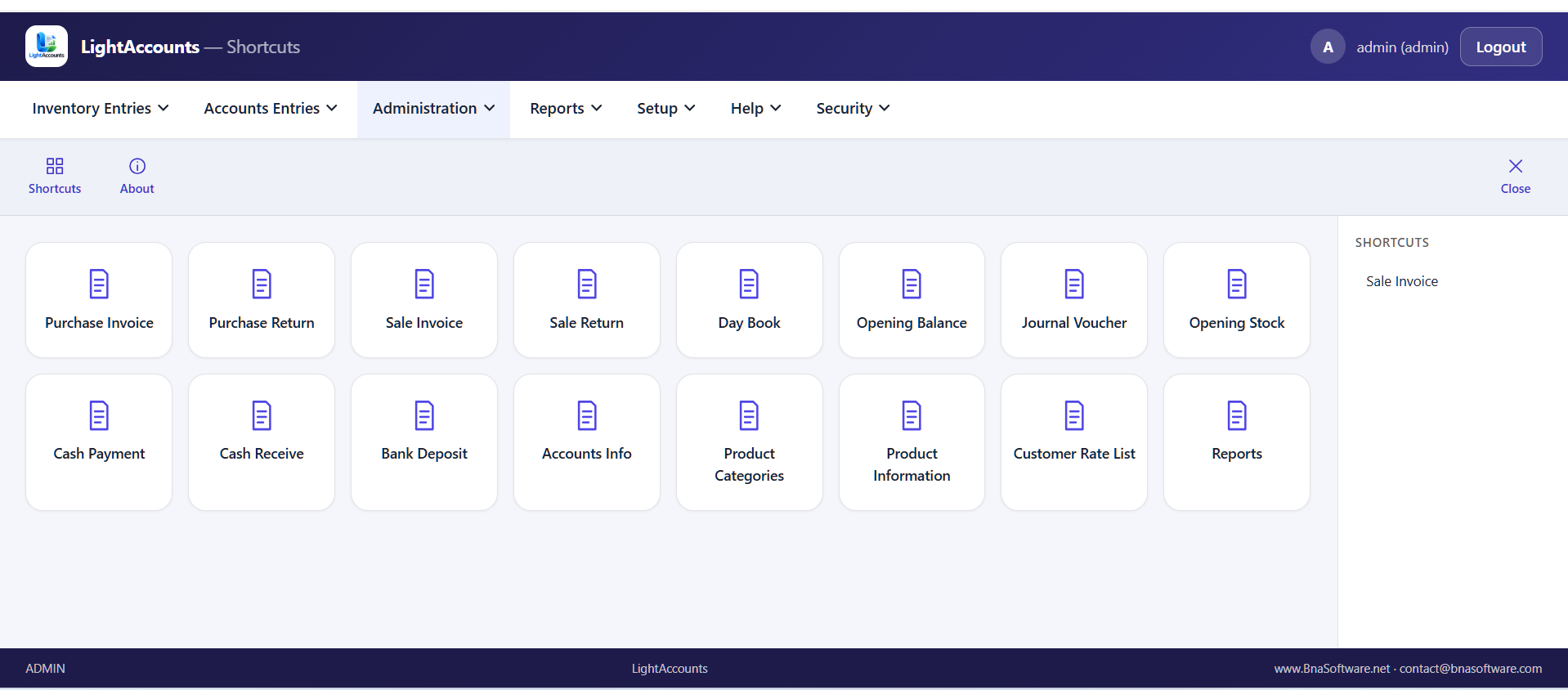 Shortcuts for invoices, vouchers, day book and stock entries
