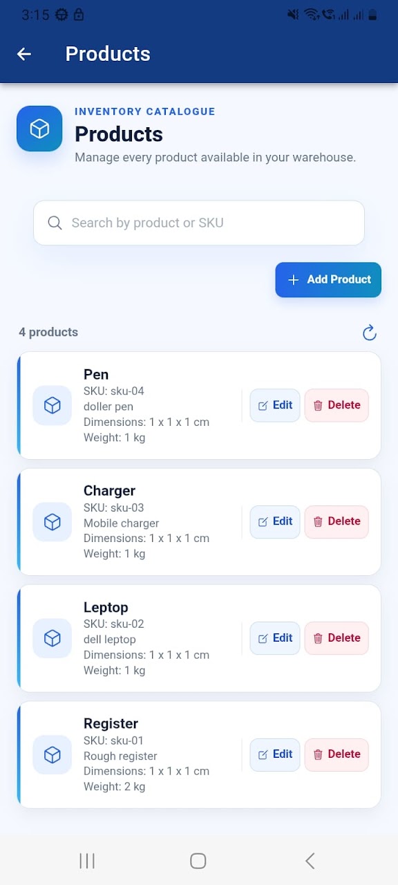 Warehouse Management System screenshot 1