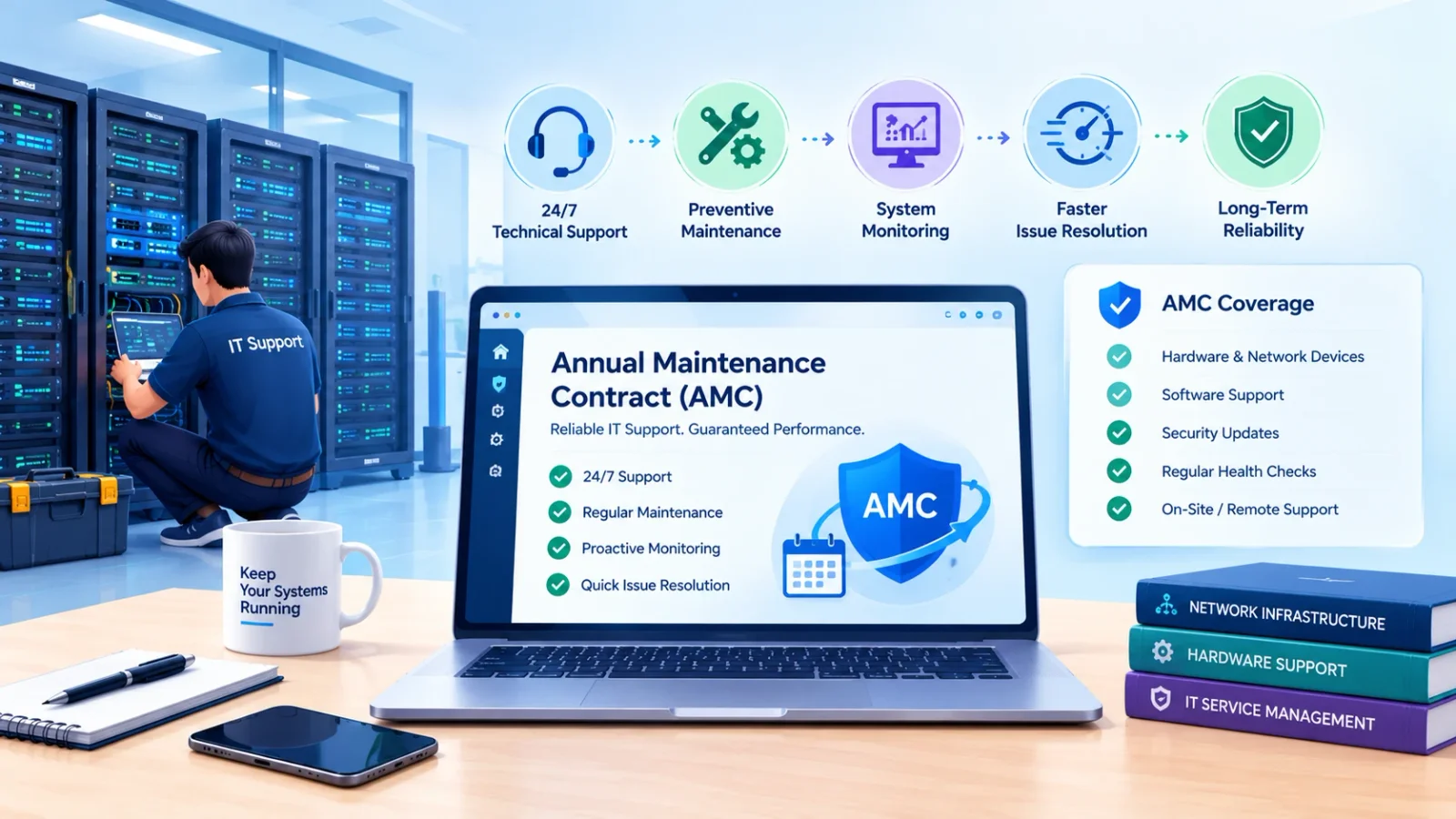 Annual maintenance contract (AMC) for IT services: support, monitoring and coverage