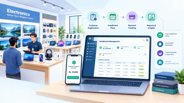 Installment management software for an electronics store with customer plans, payment tracking and reports