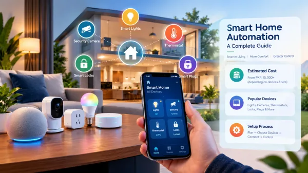 Smart home automation: smart lights, cameras, locks, thermostat and plugs controlled from a phone app