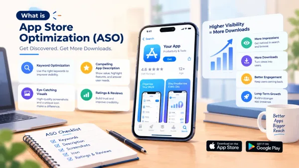 App Store Optimization (ASO): keywords, description, visuals, ratings and reviews to get more app downloads